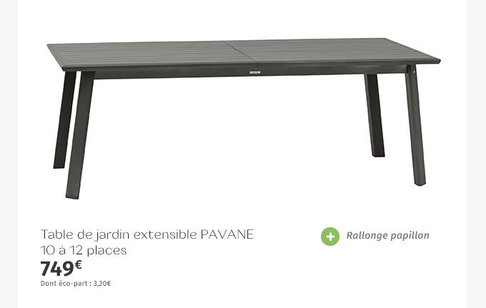 Table de jardin extensible Pavane Graphite - Hespéride
