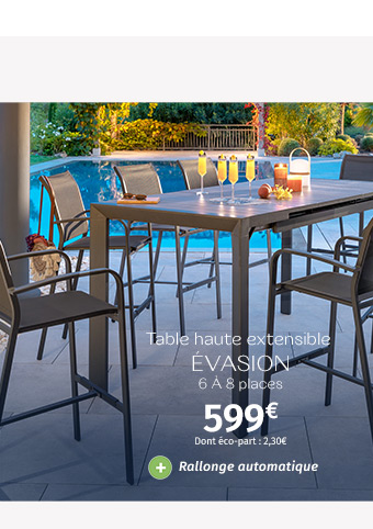 Table haute extensible de jardin Évasion Seigle effet bois & Graphite - Hespéride