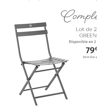 Lot de 2 chaises de jardin pliantes Greensboro Gris quartz - Hespéride