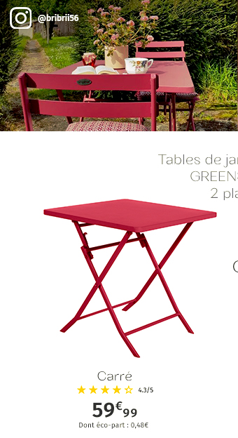 Table de jardin pliante carrée Greensboro Grenade