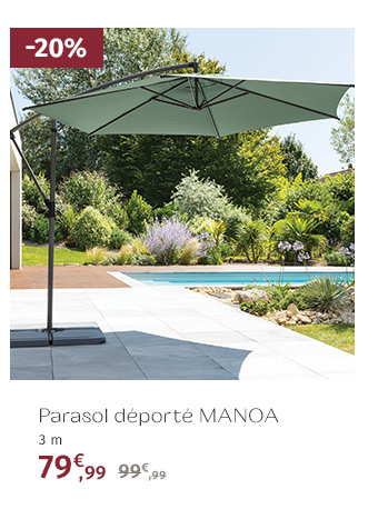 Parasol déporté rond Manoa Vert olive & Gris quartz