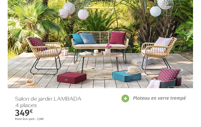 Salon de jardin Lambada Sésame avec table basse rectangulaire