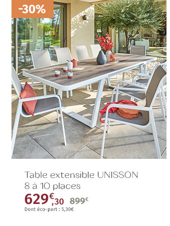 Table de jardin extensible Unisson Pécan & Blanc