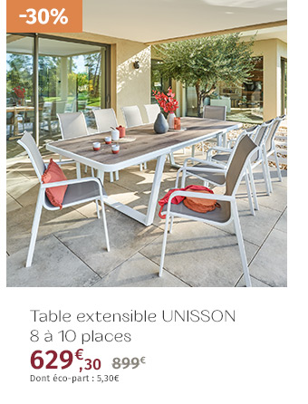 Table de jardin extensible Unisson Pécan & Blanc