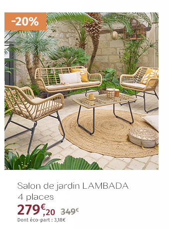 Salon de jardin Lambada Sésame avec table basse rectangulaire