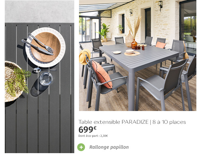 Table de jardin extensible carrée Paradize Graphite