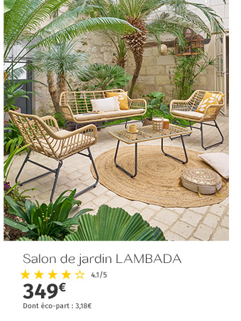 Salon de jardin Lambada Sésame avec table basse rectangulaire