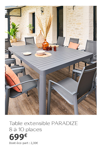 Table de jardin extensible carrée Paradize Graphite