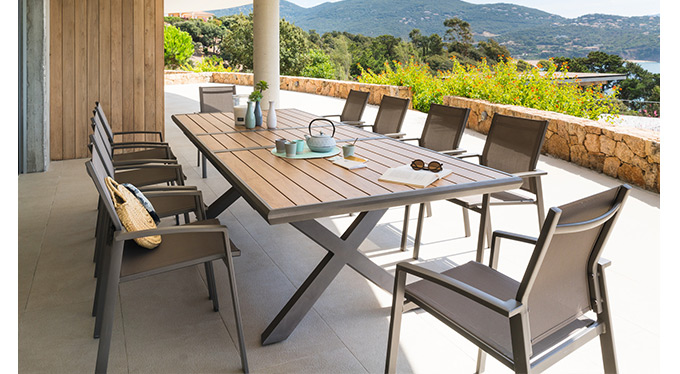 Table de jardin extensible Axiome Effet bois honey & Praline