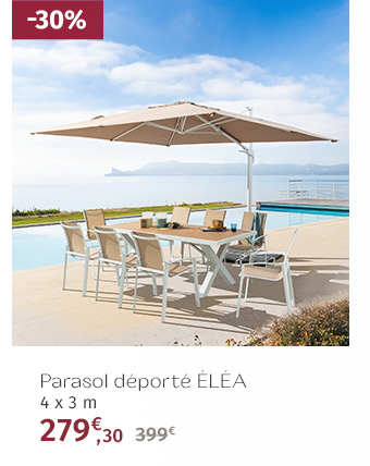 Parasol déporté rectangulaire inclinable Éléa Noisette & Blanc