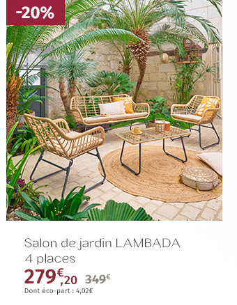 Salon de jardin Lambada Sésame avec table basse rectangulaire