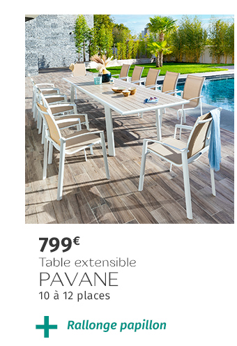 Table de jardin extensible PAVANE Lin & Blanc