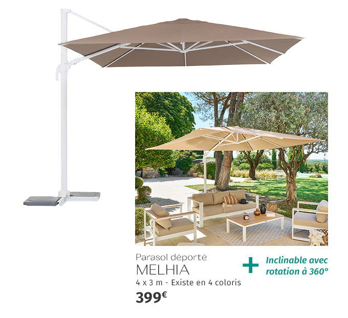 Parasol déporté rectangulaire MELHIA Blanc & Noisette