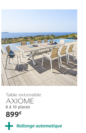 Table de jardin extensible AXIOME Effet bois Lin & Blanc