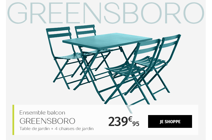 Ensemble table de jardin pliante rectangulaire GREENSBORO Bleu canard + 4 chaises GREENSBORO