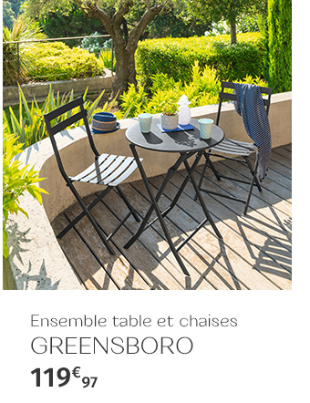 Ensemble table de jardin pliante ronde GREENSBORO Graphite + 2 chaises GREENSBORO