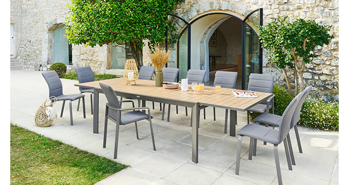 Table de jardin extensible ÉVASION Effet bois Honey & Praline