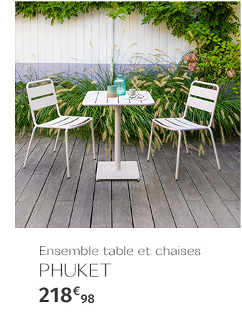 Ensemble table de jardin carrée PHUKET Argile + 2 chaises PHUKET