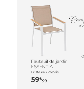 Fauteuil de jardin empilable ESSENTIA Lin, Blanc & Acacia