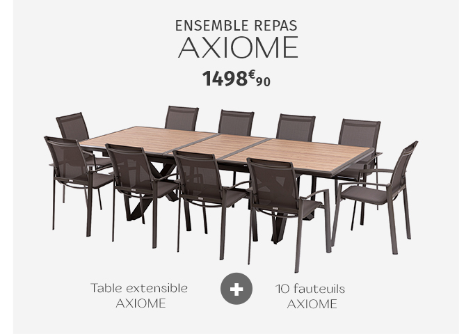 Ensemble table de jardin AXIOME Effet bois honey + 10 fauteuils AXIOME