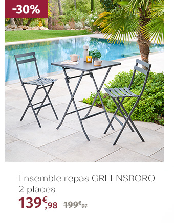 Ensemble table haute de jardin + 2 chaises hautes GREENSBORO Graphite