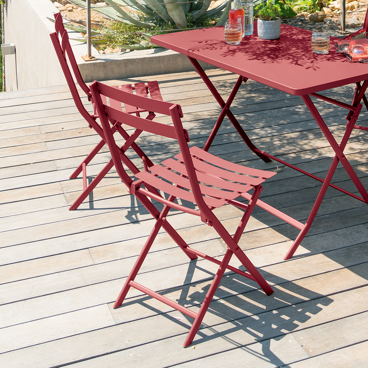 Chaise de jardin pliante GREENSBORO Groseille Acier traité époxy, Traitement antirouille renforcé Hespéride