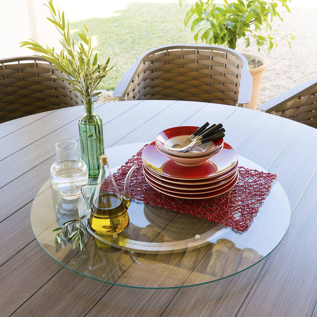 Plateau mobile tournant D. 70 cm - Aluminium, Verre trempé Hespéride