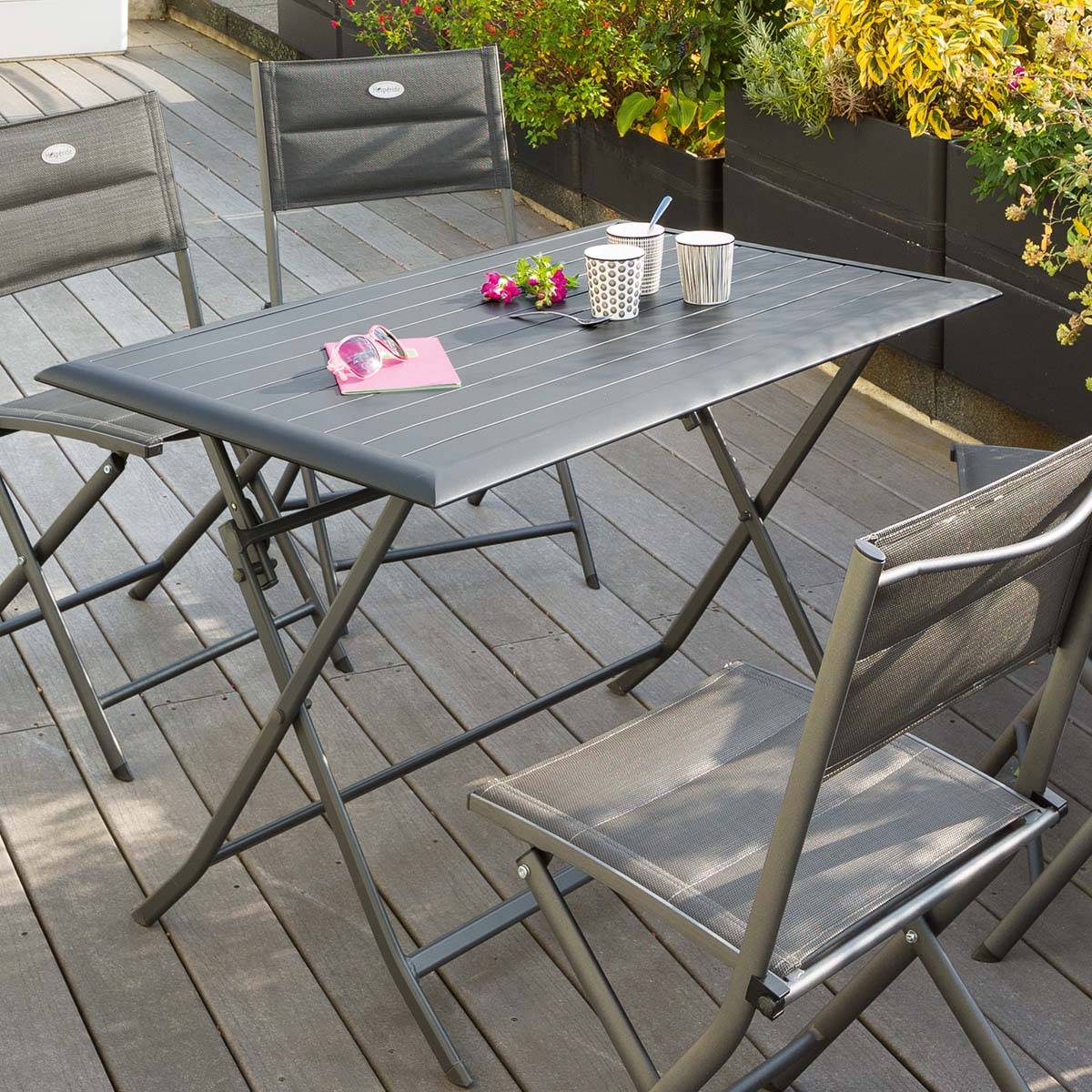 Table de jardin pliante rectangulaire AZUA Graphite 4 places - Aluminium traité époxy Hespéride