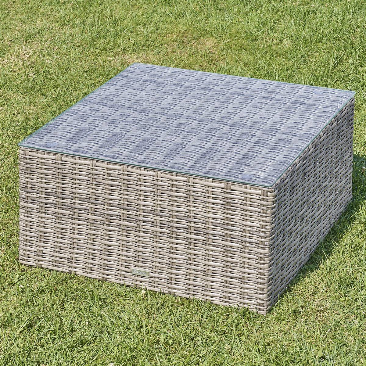 Table basse de jardin carrée MOORÉA Terre d'ombre 72 x 36,5 cm - Aluminium traité époxy, Résine tressée synthétique, Verre trempé Hespéride