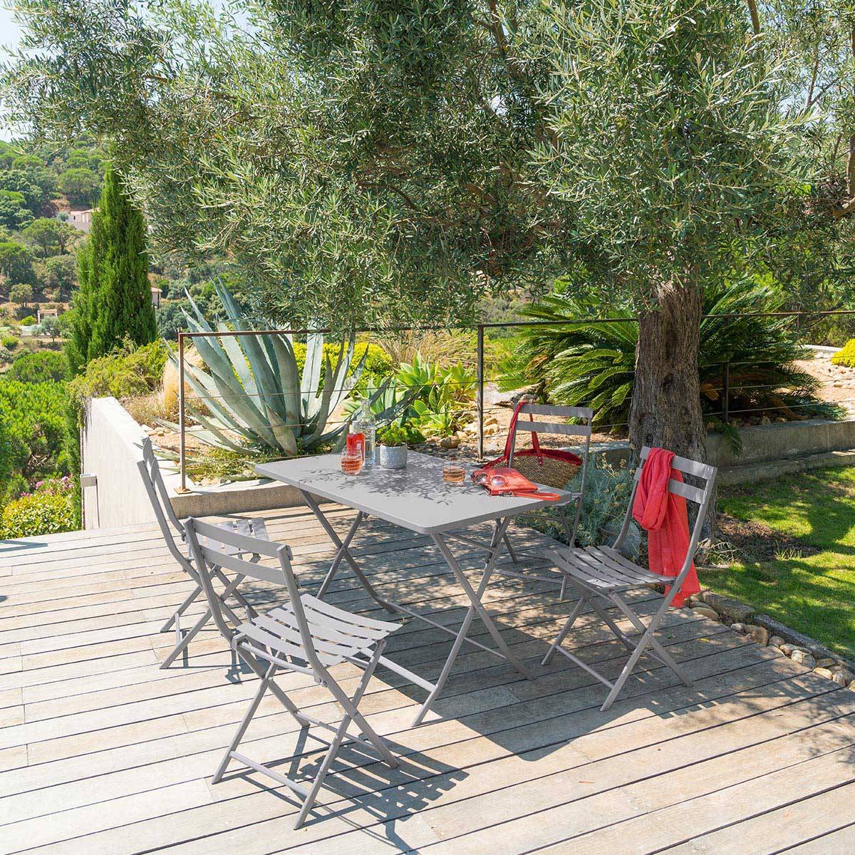 Table de jardin pliante rectangulaire GREENSBORO Gris quartz 4 places - Acier traité époxy, Traitement antirouille renforcé Hespéride