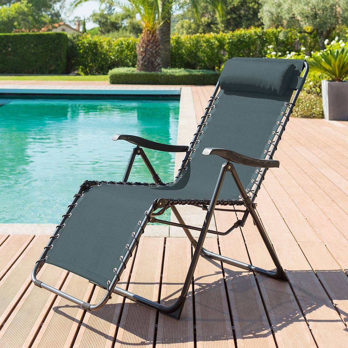 Fauteuil relax de jardin SILOS Bleu canard 5 positions - Acier traité époxy, Texaline Hespéride