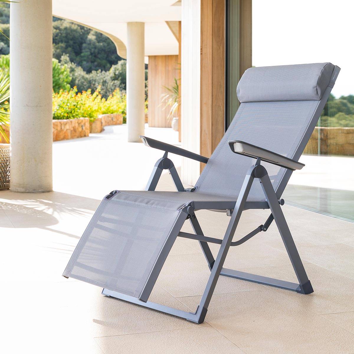 Fauteuil de jardin DECIMA Ardoise / Gris quartz 8 positions - Aluminium traité époxy, Texaline Hespéride