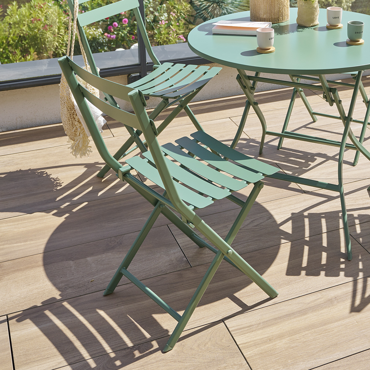 Chaise de jardin pliante GREENSBORO Vert olive Acier traité époxy, Traitement antirouille renforcé Hespéride