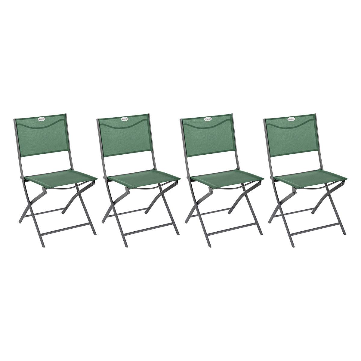 Lot de 4 chaises jardin pliantes MODULA Vert olive   Graphite Acier traité époxy, Texaline Hespéride
