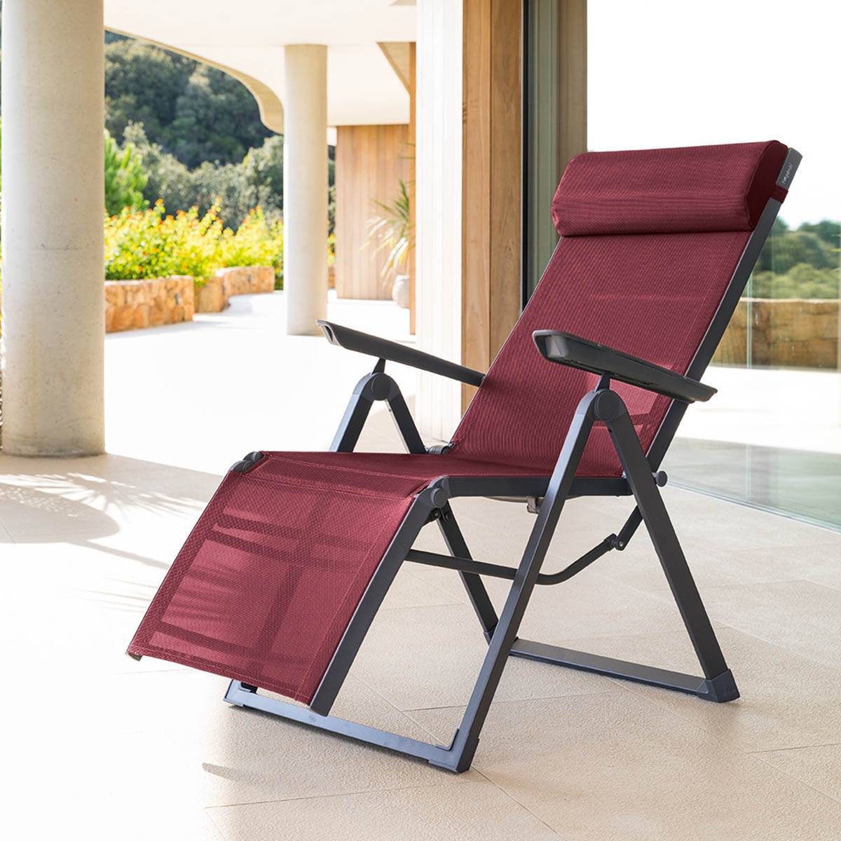 Fauteuil de jardin DECIMA Bordeaux / Graphite 8 positions - Aluminium traoté époxy, Texaline Hespéride