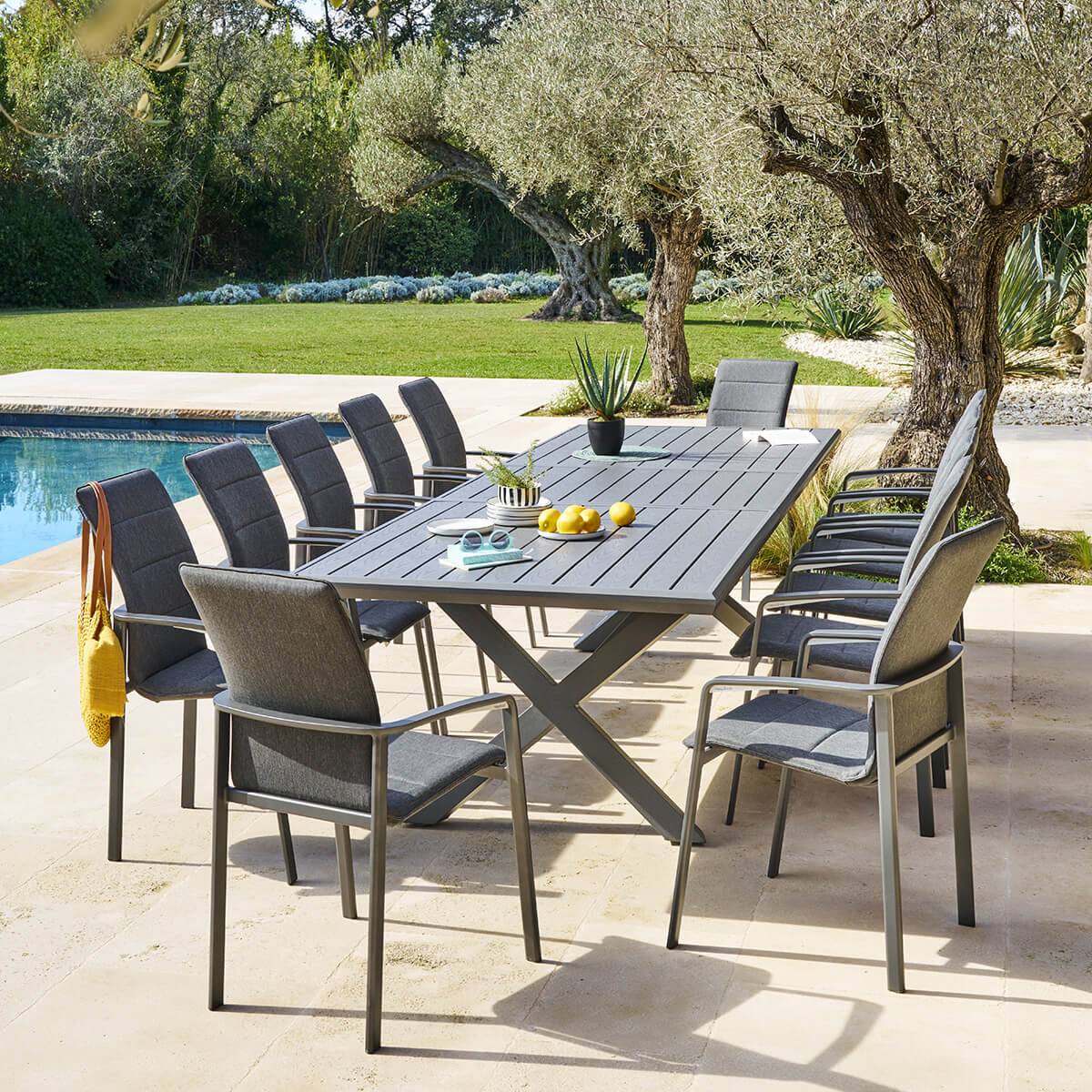 Table de jardin extensible AXIOME Ardoise granitée 12 places - Aluminium traité époxy Hespéride