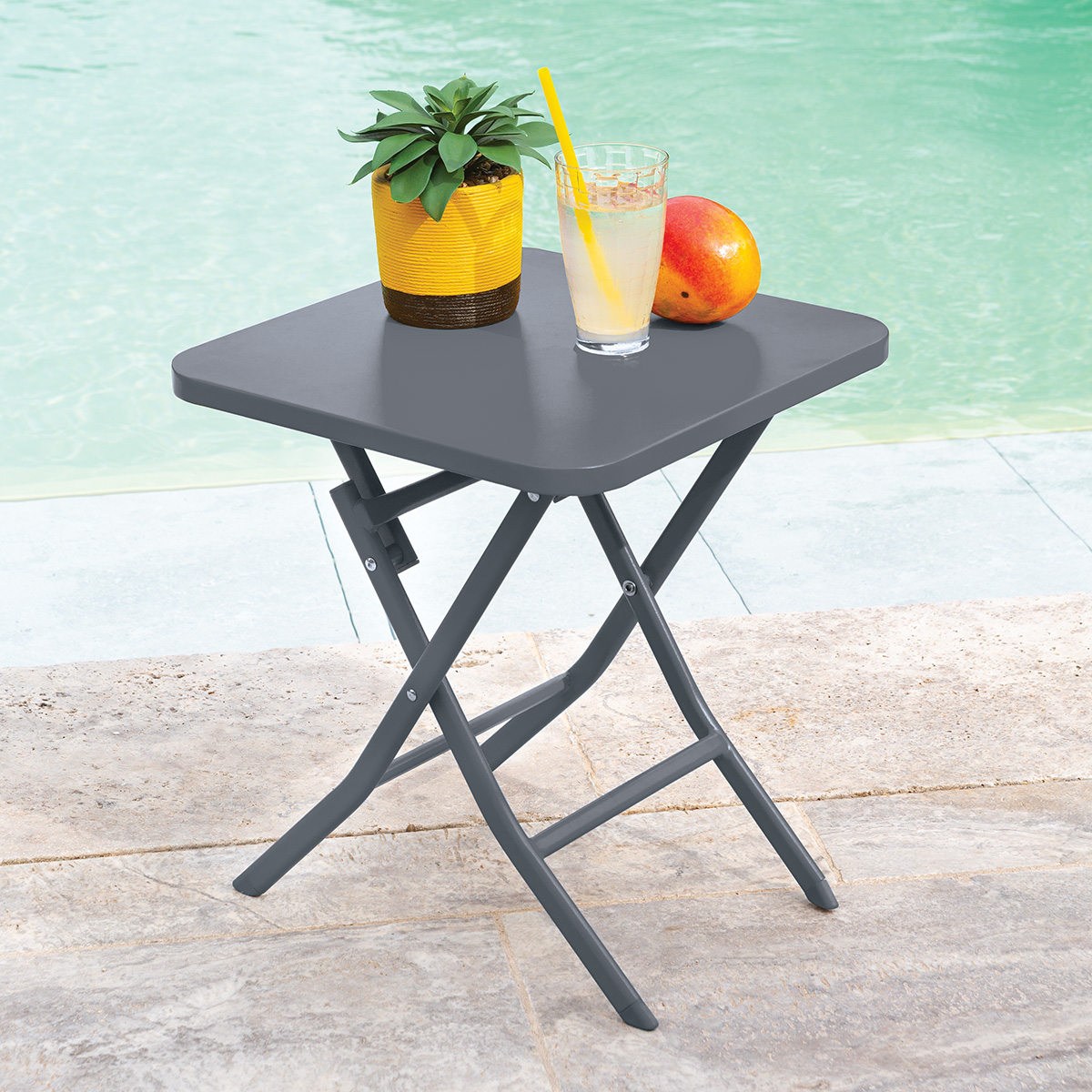 Table d'appoint de jardin carré GREENSBORO Graphite 40 x cm - Acier, Traitement anti-rouille renforcé Hespéride