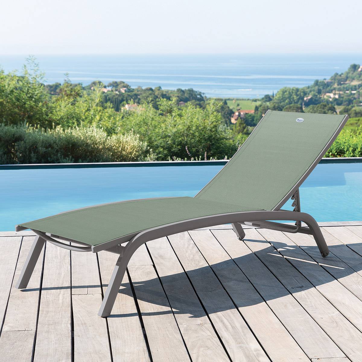 Transat BONAO Vert olive / Graphite 2 roues - Aluminium traité époxy, Texaline Hespéride
