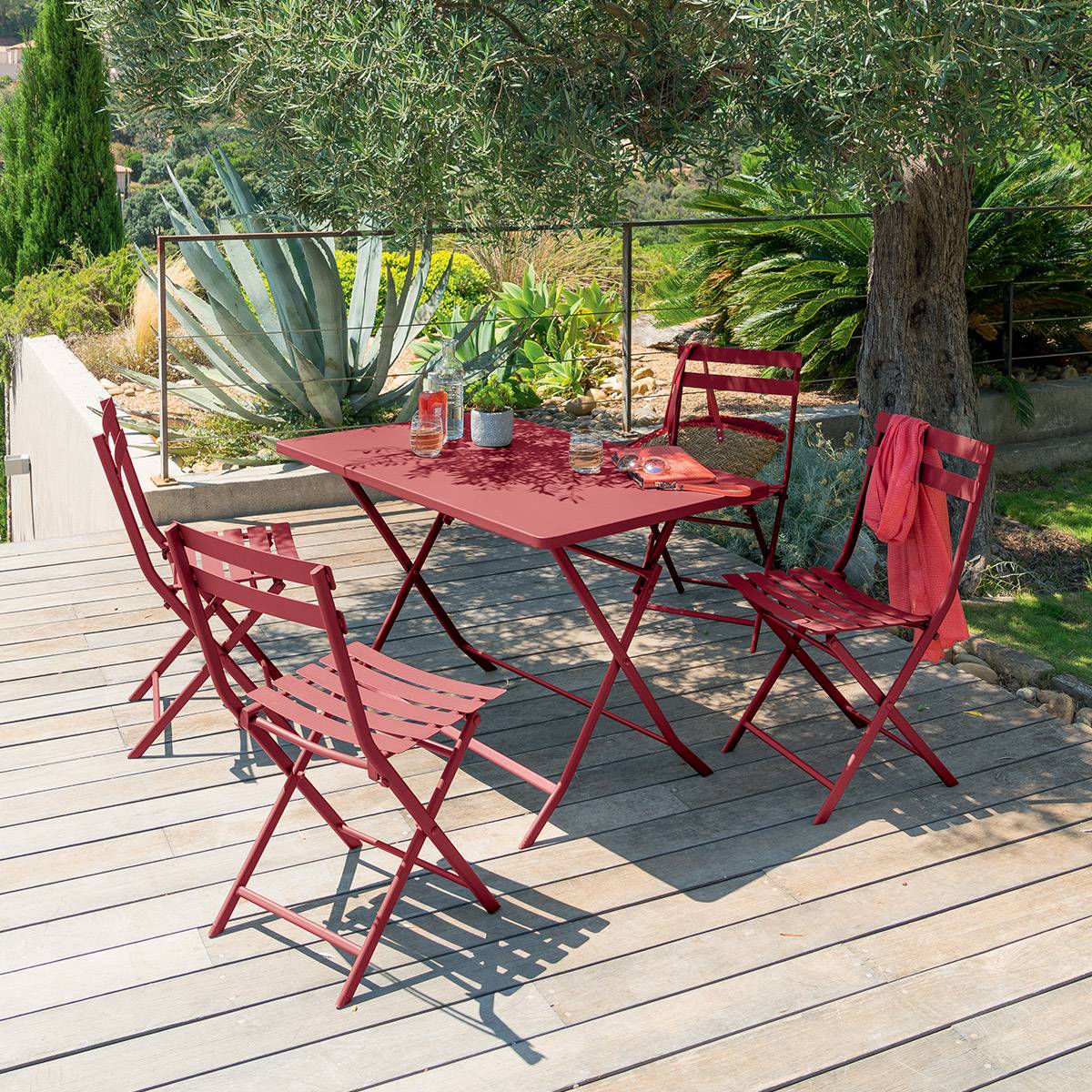 Table de jardin pliante rectangulaire GREENSBORO Grenade 4 places - Acier traité époxy, Traitement antirouille renforcé Hespéride