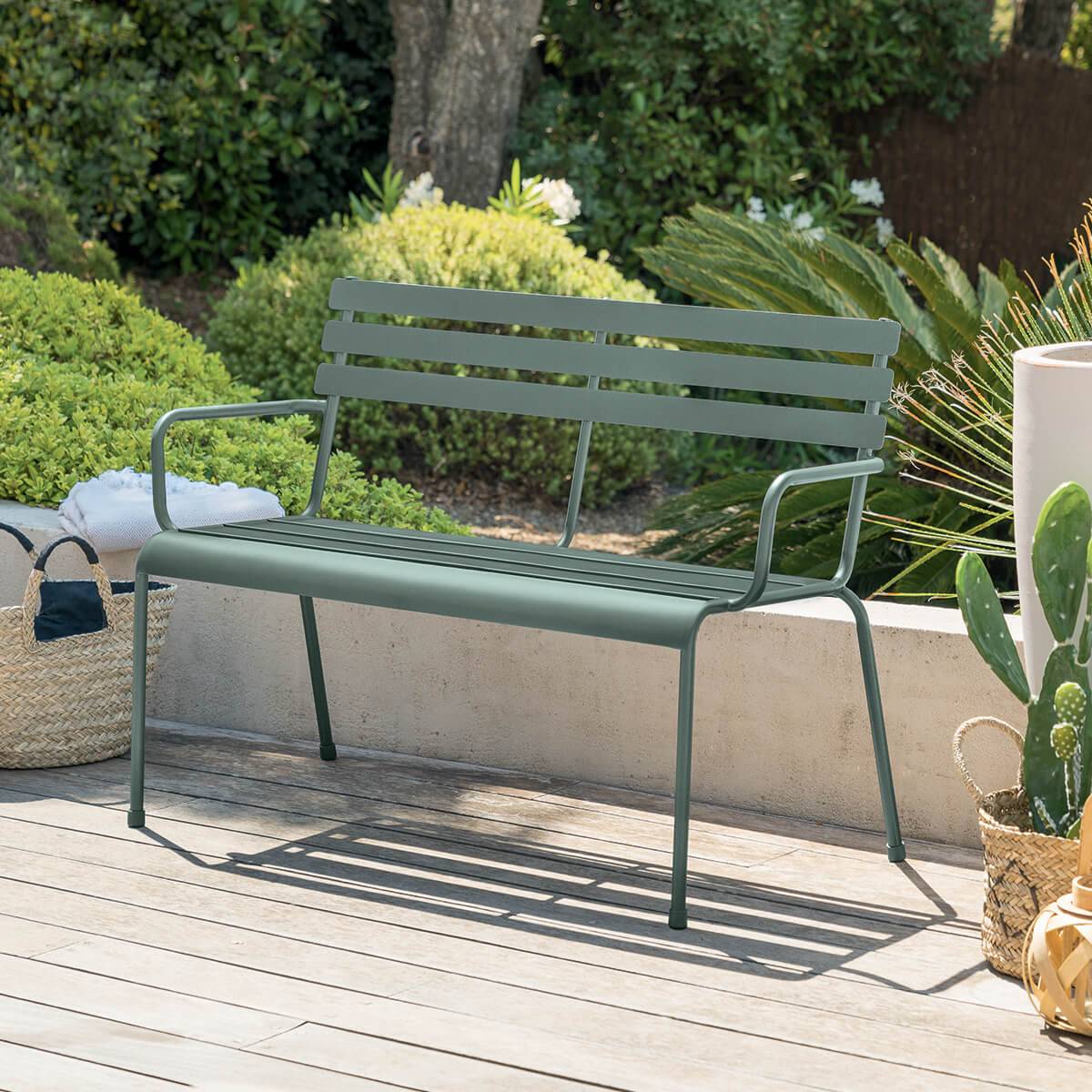 Banc de jardin GREENSBORO Vert olive 2 places - Acier traité époxy, Traitement antirouille renforcé Hespéride