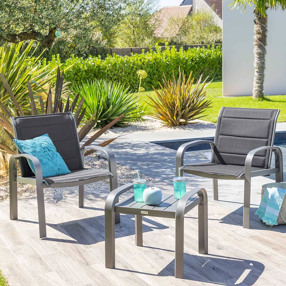 Salon de jardin duo ELYN Anthracite   Graphite 2 places - Aluminium, Texaline Hespéride