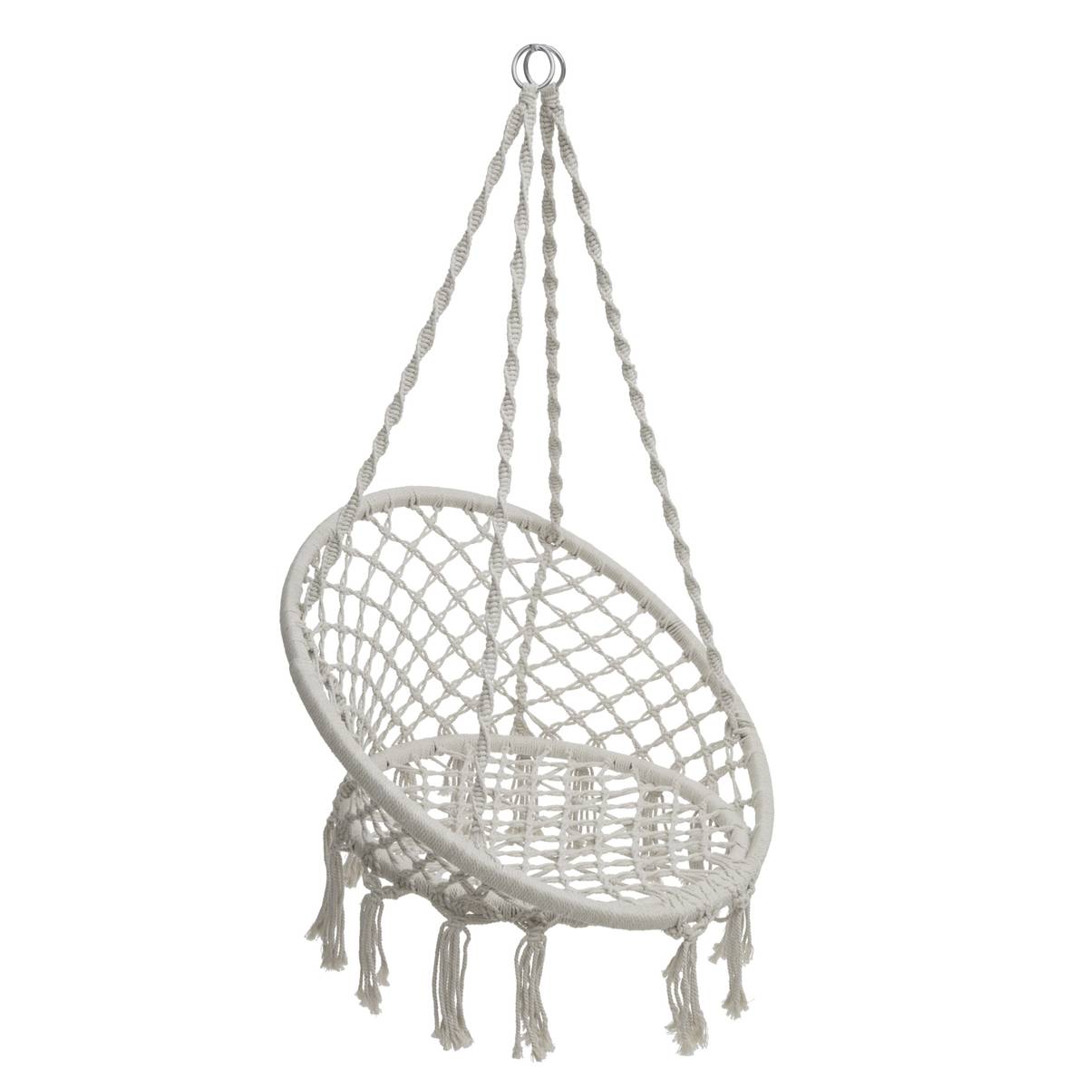 Chaise de détente suspendue en macramé PLUMAYA Beige Acier traité époxy, Coton Hespéride