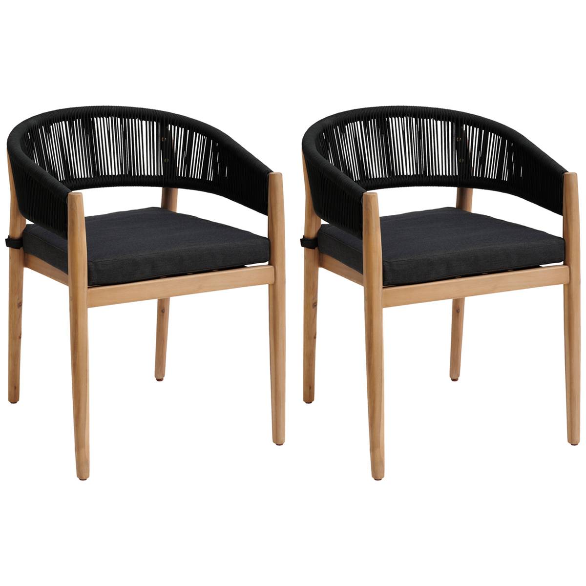 Lot de 2 fauteuils jardin TEVIO Anthracite Aluminium traité époxy, Polyester, Acacia certifié FSC® Hespéride