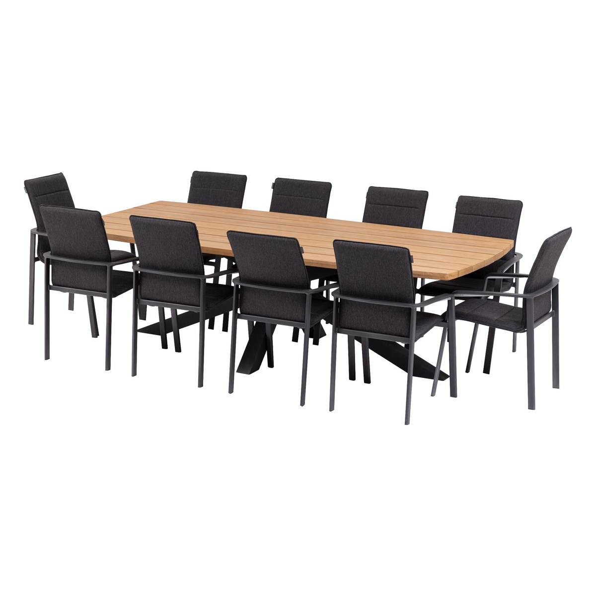 Table de jardin LIMAYA Acacia   Graphite 10 places - Aluminium traité époxy, certifié FSC® Hespéride
