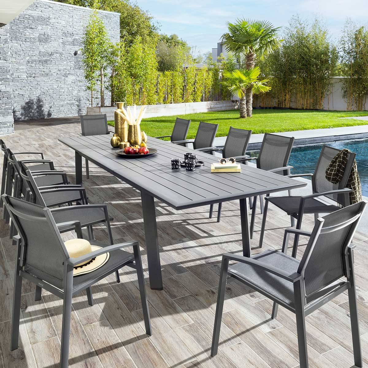 Table de jardin extensible PAVANE Graphite 12 places - Aluminium traité époxy Hespéride