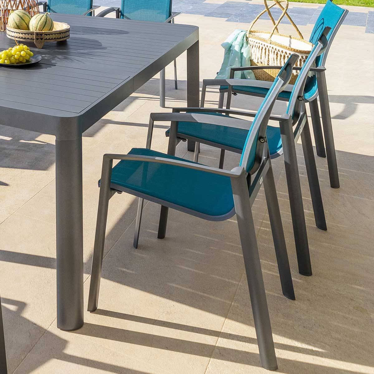 Fauteuil de jardin empilable AXANT Bleu canard / Graphite Aluminium traité époxy, Texaline Hespéride