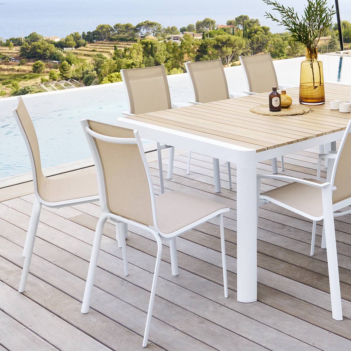Chaise de jardin empilable AXANT Lin   Blanc Aluminium traité époxy, Texaline Hespéride