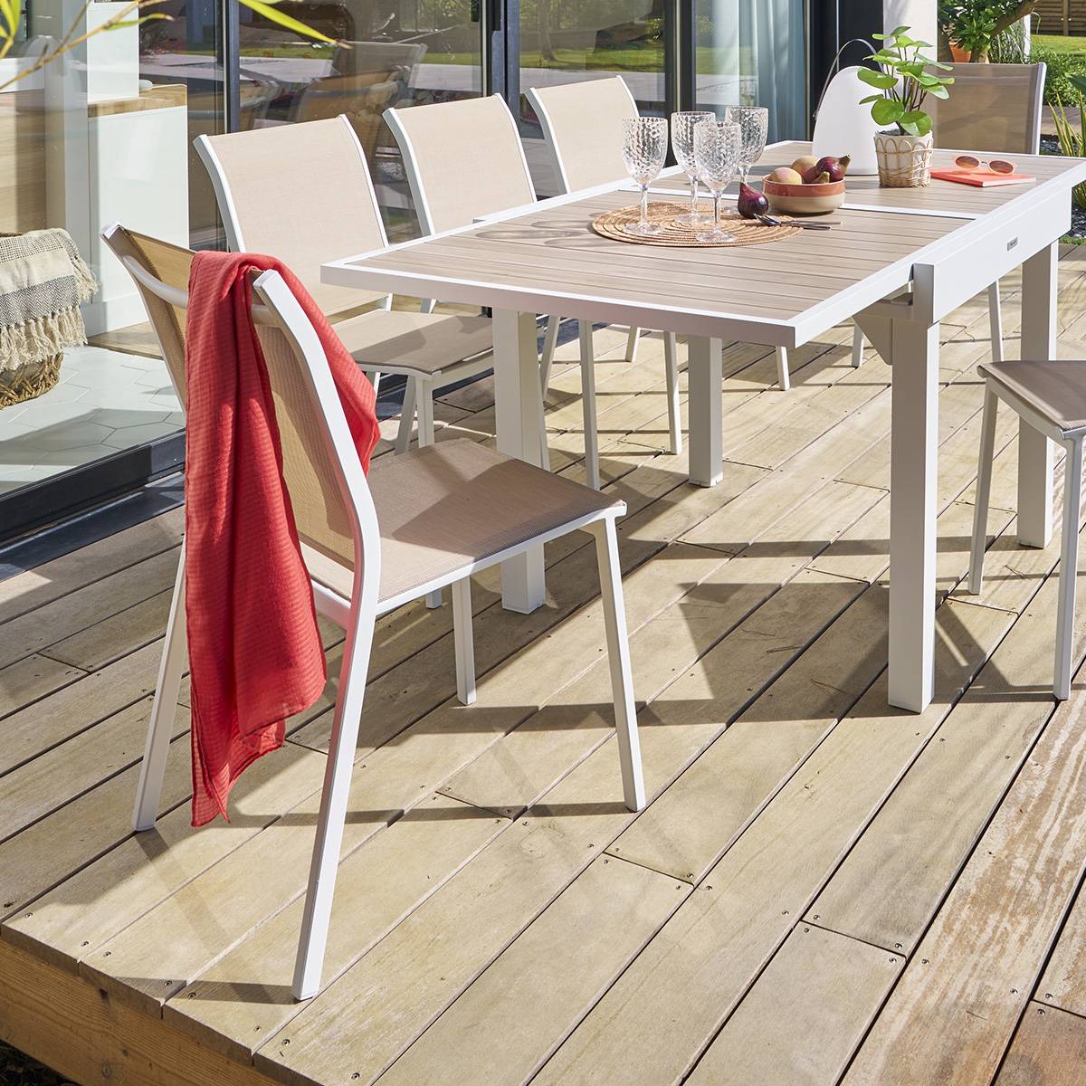 Chaise de jardin empilable ESSENTIA Lin   Blanc Aluminium traité époxy, Texaline Hespéride