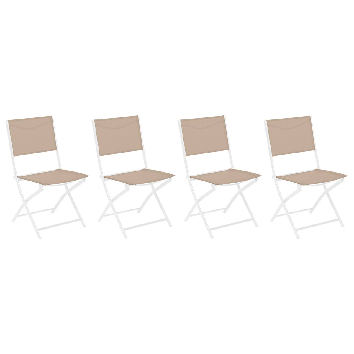 Lot de 4 chaises jardin pliantes MODULA Lin   Blanc Acier traité époxy, Texaline Hespéride