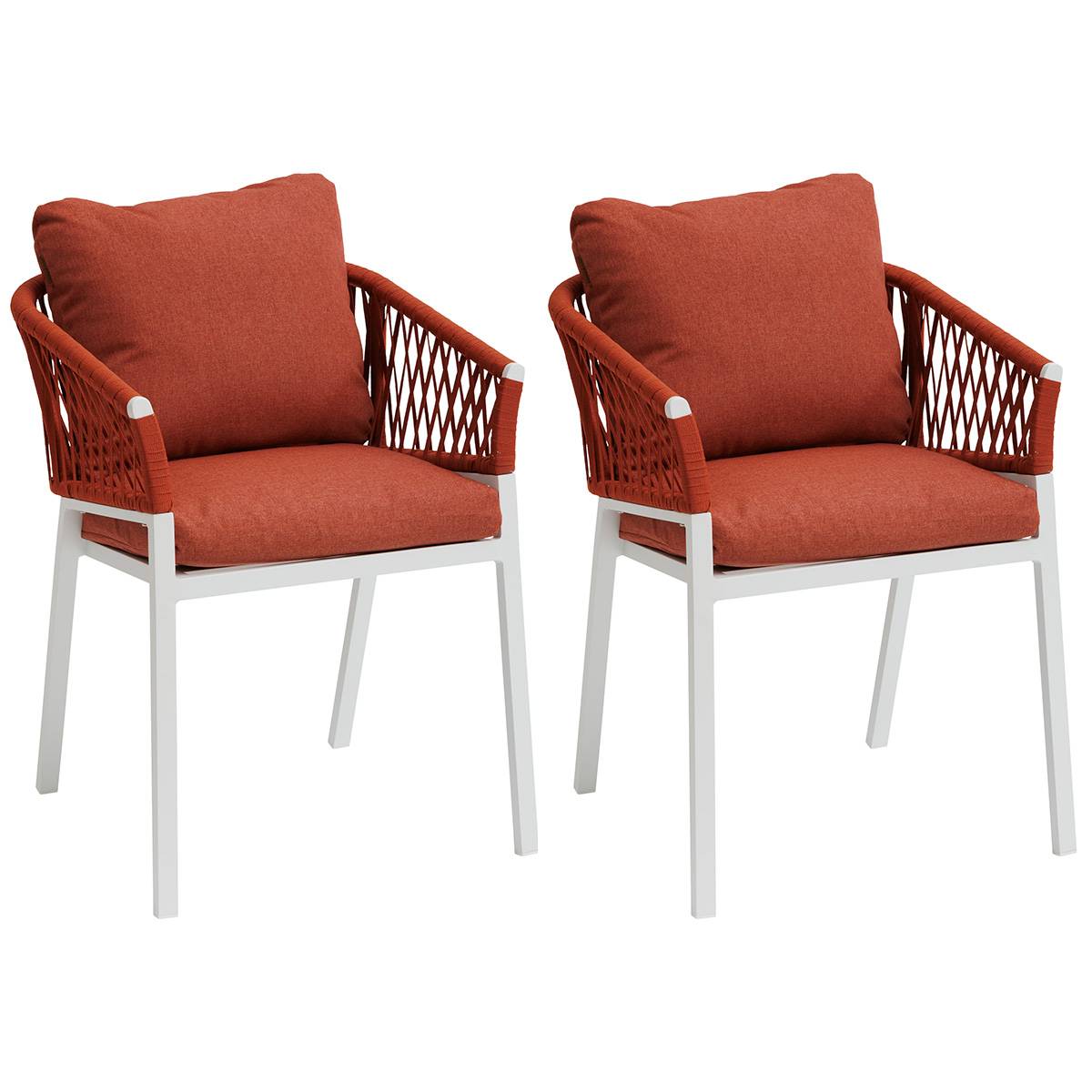 Lot de 2 fauteuils jardin ORIENGO Brique   Blanc Aluminium, Mailles tressées, Polyester Hespéride